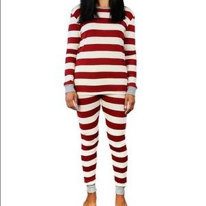 Like New Burts Bees Cranberry Rugby Striped pajama